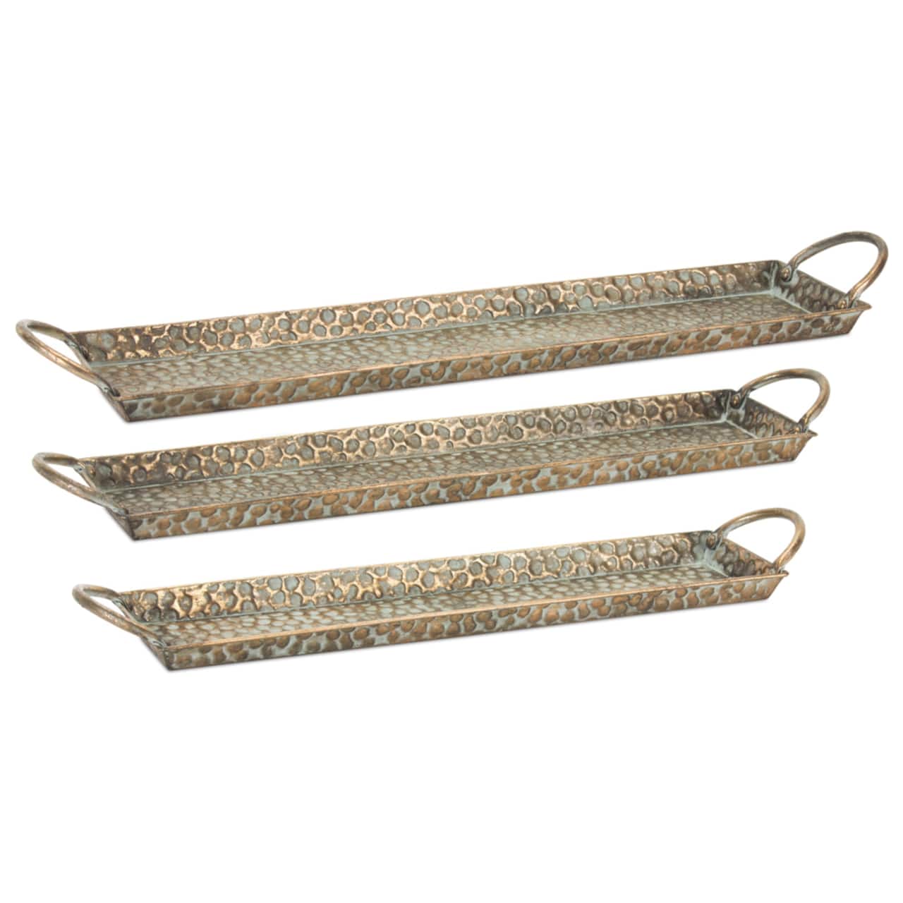 Gold Textured Long Metal Tray Set, 21.5", 23.7", & 26"